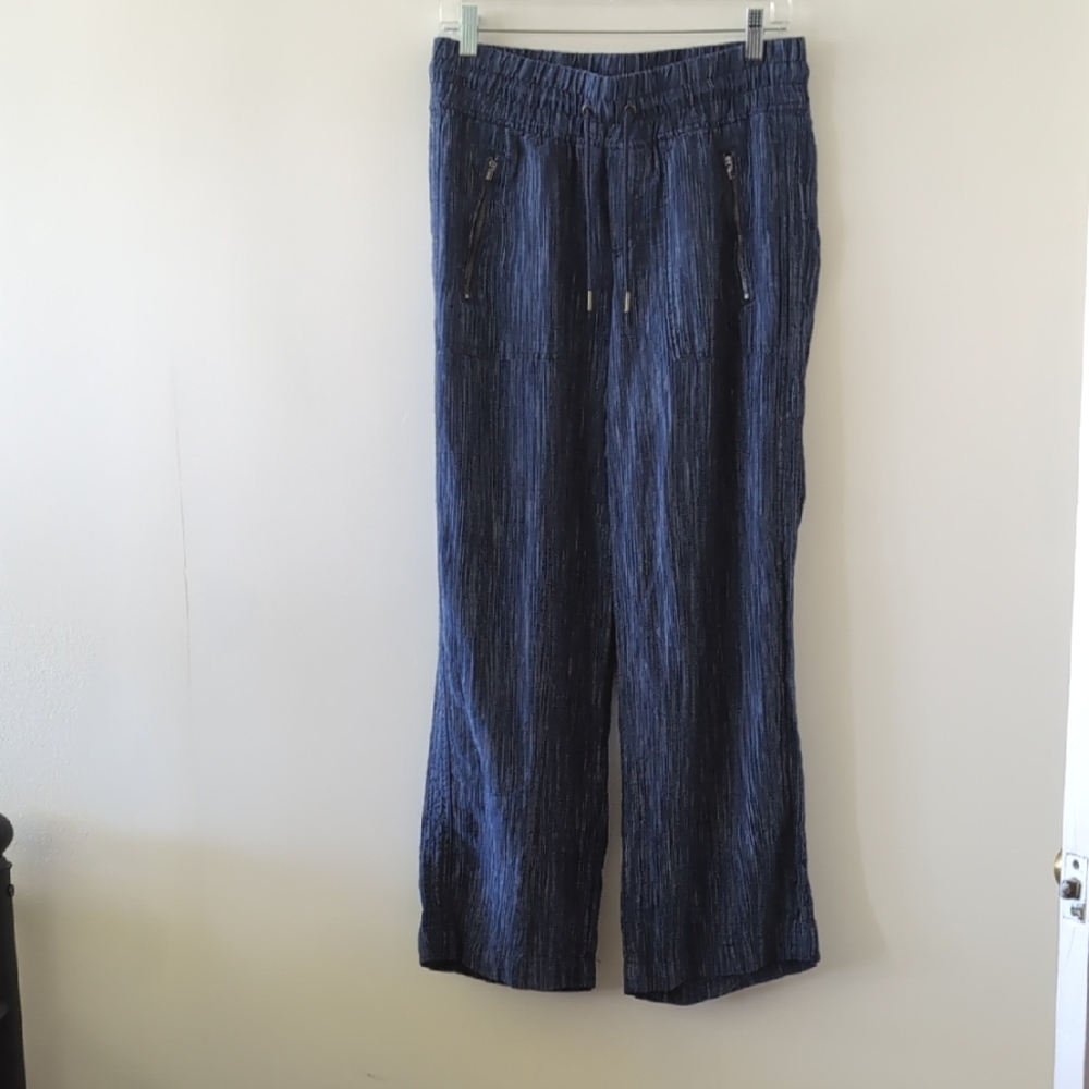 Athleta Navy Blue Wide-Leg Drawstring Track Pants - Picture 3 of 9